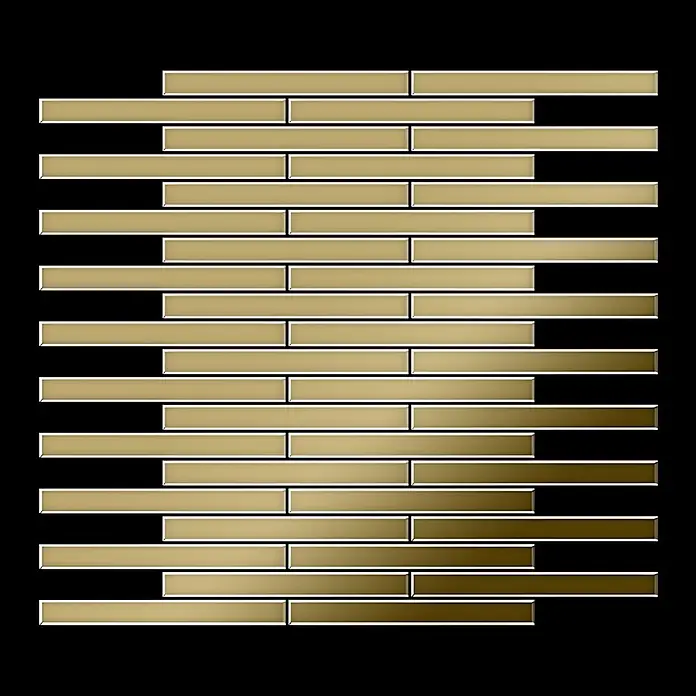 ALLOY Mosaikfliese Mosaik Fliese massiv Titan hochglänzend gold 1,6mm stark Deedee-Ti-GM - 316 x 247 mm, Gold, Hochglänzend - Versetztes Mosaik aus hellgoldenen bis dunkelbronzefarbenen rechteckigen Metallfliesen.