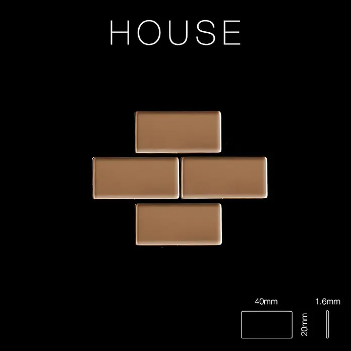 ALLOY Mosaikfliese Mosaik Fliese massiv Metall Titan gebürstet kupfer 1,6mm stark House-Ti-AB - 318 x 307 mm, Bronze, Sonstiges - Glänzende bronzefarbene Rechteckfliesen, 40x20x1.6mm, kreuzförmig angeordnet für dekorative Zwecke.