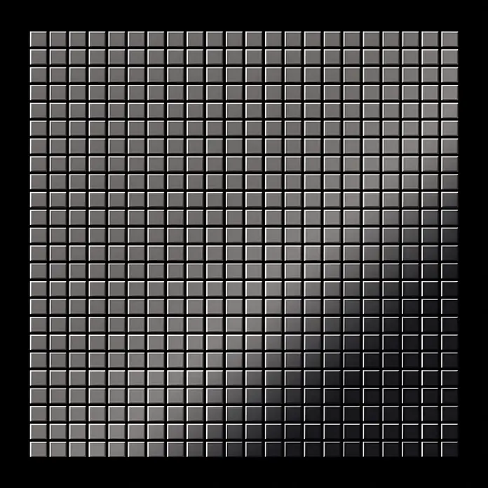 ALLOY Mosaikfliese Mosaik Fliese massiv Metall Titan hochglanz dunkelgrau 1,6mm Glomesh-Ti-SM - 316 x 316 mm, Schwarz, Grau, Hochglänzend - Reflektierende quadratische Mosaikfliesen mit einem Farbverlauf von Silbergrau zu Schwarz.