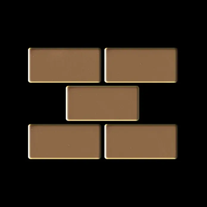 ALLOY Mosaikfliese Mosaik Fliese massiv Titan hochglänzend kupfer 1,6mm stark House-Ti-AM - 318 x 307 mm, Bronze, Hochglänzend - Fünf geprägte beige Rechteckblöcke in einem versetzten Ziegelmuster.