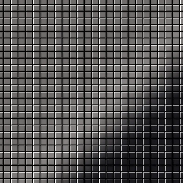 ALLOY Mosaikfliese Mosaik Fliese massiv Metall Titan hochglanz dunkelgrau 1,6mm Glomesh-Ti-SM - 316 x 316 mm, Schwarz, Grau, Hochglänzend - Gitter aus kleinen, reflektierenden, metallisch grauen Quadratfliesen mit dunklem Farbverlauf.