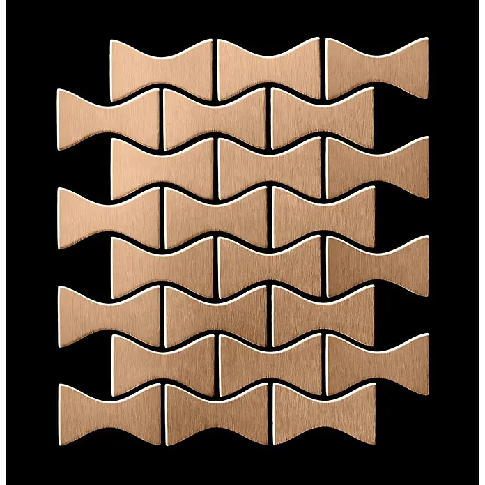 ALLOY Mosaikfliese Mosaik Fliese massiv Metall Titan gebürstet kupfer 1,6mm stark Kismet-Ti-AB - 329 x 299 mm, Bronze, Sonstiges - Kupferfarbene, wellenförmige Fliesen mit gebürsteter Metalloberfläche in Ziegelmuster.