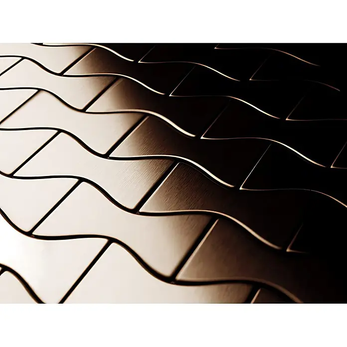 ALLOY Mosaikfliese Mosaik Fliese massiv Metall Titan gebürstet kupfer 1,6mm stark Kismet-Ti-AB - 329 x 299 mm, Bronze, Sonstiges - Abstraktes Muster aus gebürsteten Bronzewellenplatten mit starkem Licht und Schatten.