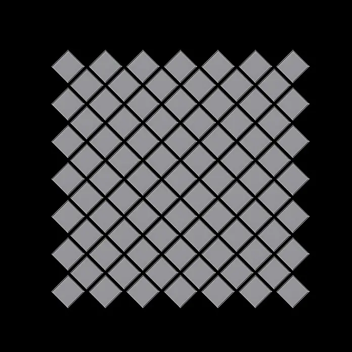 ALLOY Mosaikfliese Mosaik Fliese massiv Metall Edelstahl matt grau 1,6mm stark Diamond-S-S-MA - 319 x 319 mm, Grau, Silber, Matt - Muster aus ineinandergreifenden grauen Rautenfliesen auf schwarzem Hintergrund.
