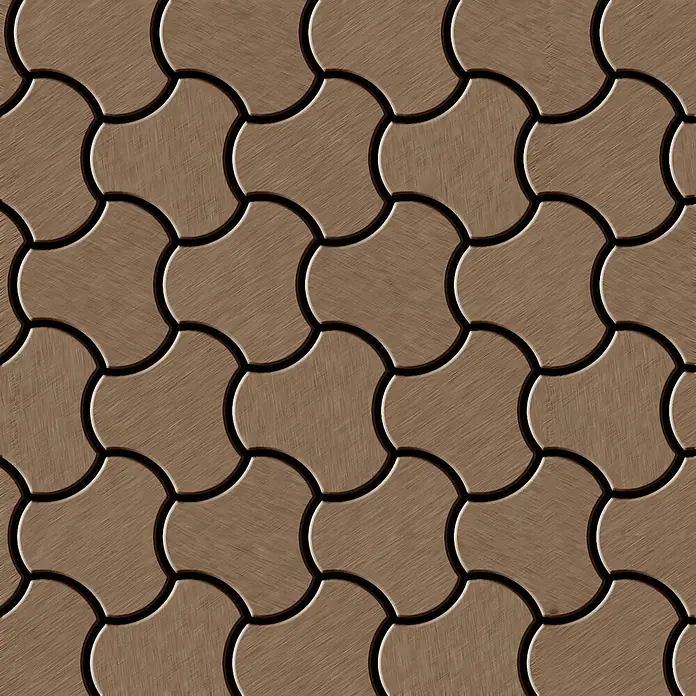 ALLOY Mosaikfliese Mosaik Fliese massiv Titan gebürstet kupfer 1,6mm stark Ubiquity-Ti-AB - 270 x 325 mm, Bronze, Sonstiges - Braune, holzstrukturierte Verbundpflastersteine in einem nahtlosen, geschwungenen Muster.