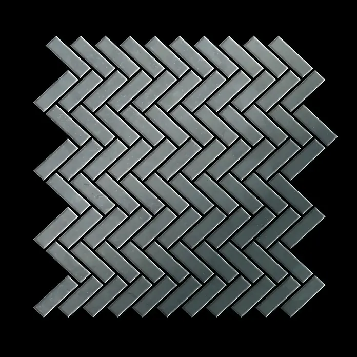 ALLOY Mosaikfliese Mosaik Fliese massiv Rohstahl gewalzt grau 1,6mm stark Herringbone-RS - 309 x 300 mm, Grau, Sonstiges - Dunkelgraue, glänzende Fischgrät-Mosaikfliesenmatte.