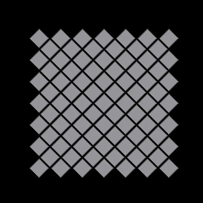 ALLOY Mosaikfliese Mosaik Fliese massiv Metall Edelstahl matt grau 1,6mm stark Diamond-S-S-MA - 319 x 319 mm, Grau, Silber, Matt - Ein Gitter aus grauen rautenförmigen Fliesen mit subtilen Schatten, das ein nahtloses Muster bildet.