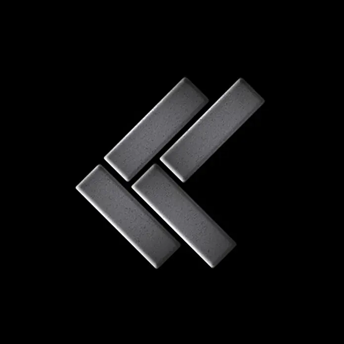 ALLOY Mosaikfliese Mosaik Fliese massiv Rohstahl gewalzt grau 1,6mm stark Herringbone-RS - 309 x 300 mm, Grau, Sonstiges - Vier texturierte dunkelgraue rechteckige Blöcke, die ein linkspfeilendes Chevron-Symbol bilden.
