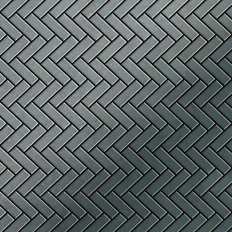 ALLOY  Mosaikfliese Mosaik Fliese massiv Rohstahl gewalzt grau 1,6mm stark Herringbone-RS