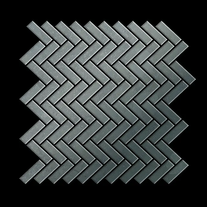 ALLOY Mosaikfliese Mosaik Fliese massiv Rohstahl gewalzt grau 1,6mm stark Herringbone-RS - 309 x 300 mm, Grau, Sonstiges - Dunkelgraue Fischgrät-Mosaikfliesenmatte aus Naturstein.