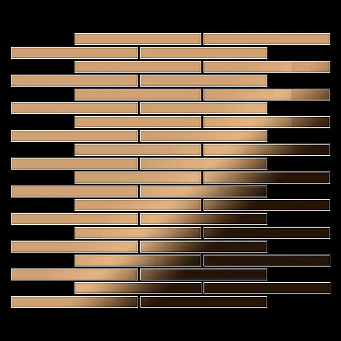 ALLOY Mosaikfliese Mosaik Fliese massiv Titan hochglänzend kupfer 1,6mm stark Avenue-Ti-AM - 289 x 315 mm, Bronze, Hochglänzend - Rechteckige Mosaikfliesen in Braunabstufungen, von hell nach dunkel verlaufend, im Versatzmuster angeordnet.