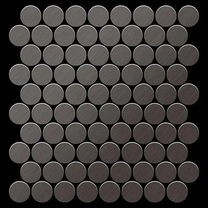 ALLOY Mosaikfliese Mosaik Fliese massiv Titan gebürstet dunkelgrau 1,6mm stark Dollar-Ti-SB - 295 x 322 mm, Schwarz, Grau, Sonstiges - Gebürstete dunkelgraue runde Metall-Mosaikfliesen für ein modernes Design.