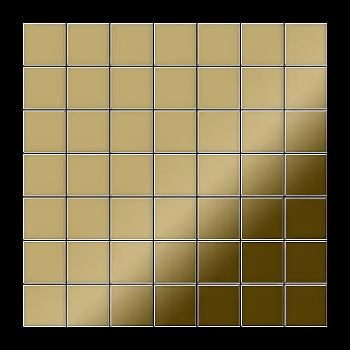 ALLOY Mosaikfliese Mosaik Fliese massiv Titan hochglänzend gold 1,6mm stark Attica-Ti-GM - 295 x 295 mm, Gold, Hochglänzend - Gitter aus glänzenden Metallfliesen mit Gold-Bronze-Farbverlauf.