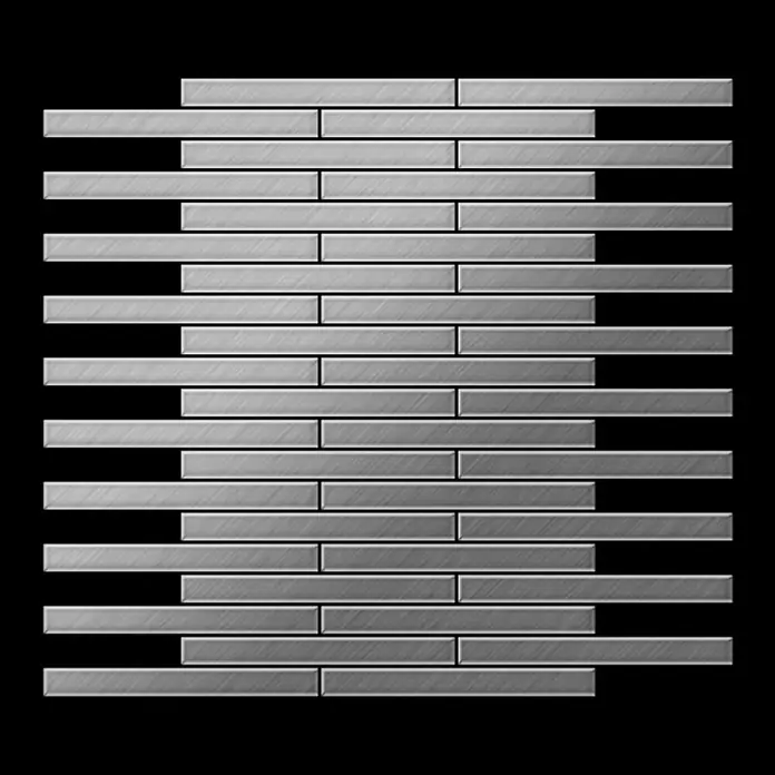 ALLOY Mosaikfliese Mosaik Fliese massiv Edelstahl gebürstet grau 1,6mm stark Deedee-S-S-B - 316 x 247 mm, Grau, Silber, Sonstiges - Mosaikfliesen aus gebürstetem Silbermetall in horizontalem Streifenmuster.