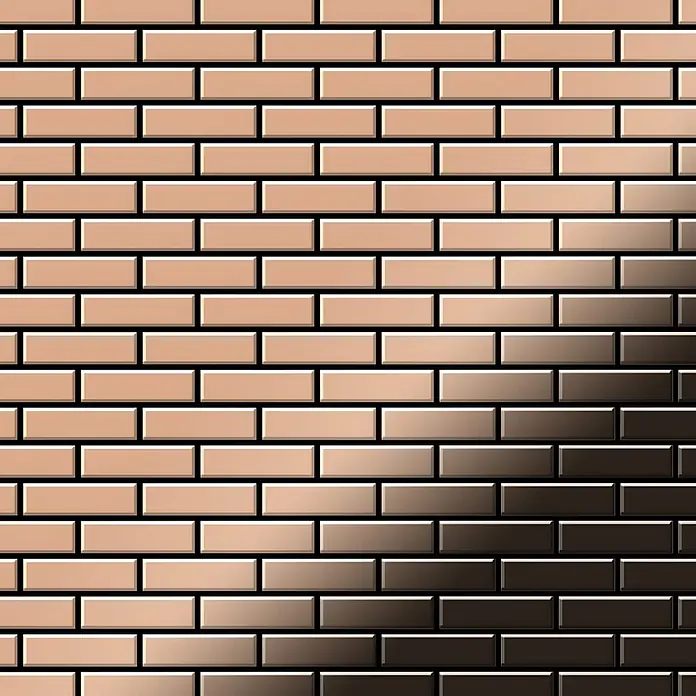 ALLOY Mosaikfliese Mosaik Fliese massiv Metall Kupfer gewalzt kupfer 1,6mm stark PK-CM - 309 x 302 mm, Bronze, Sonstiges - Farbverlauf-Ziegelwandtextur, von Hellbeige zu Dunkelbronze, glänzend.