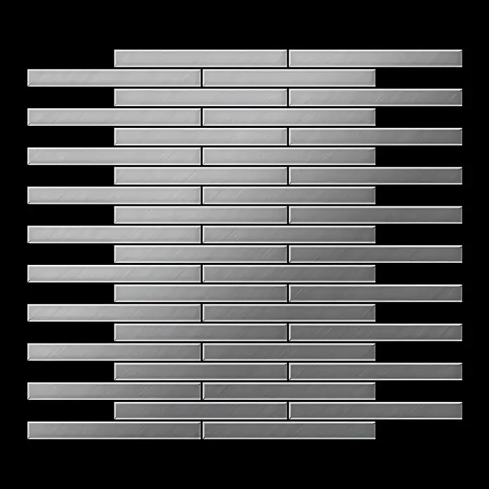 ALLOY Mosaikfliese Mosaik Fliese massiv Edelstahl gebürstet grau 1,6mm stark Deedee-S-S-B - 316 x 247 mm, Grau, Silber, Sonstiges - Versetzter Mosaik aus gebürsteten, silbernen Metallrechteckfliesen.