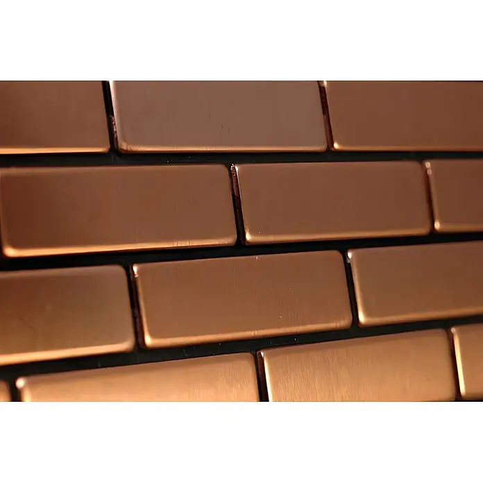 ALLOY Mosaikfliese Mosaik Fliese massiv Metall Kupfer gewalzt kupfer 1,6mm stark PK-CM - 309 x 302 mm, Bronze, Sonstiges - Kupferfarbene rechteckige Metallfliesen im Ziegelmuster.