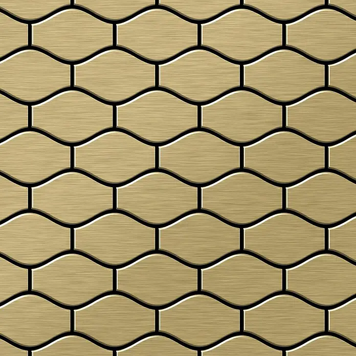 ALLOY Mosaikfliese Mosaik Fliese massiv Metall Titan gebürstet gold 1,6mm stark Karma-Ti-GB - 329 x 301 mm, Gold, Sonstiges - Nahtlose goldene Fliesen aus gebürstetem Metall mit Wellenmuster.