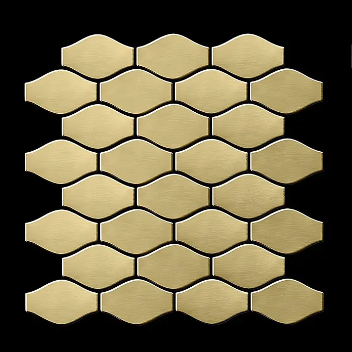 ALLOY Mosaikfliese Mosaik Fliese massiv Metall Titan gebürstet gold 1,6mm stark Karma-Ti-GB - 329 x 301 mm, Gold, Sonstiges - Gebürstete goldene Metallmosaikfliesen in einem eleganten geschwungenen Verbundmuster.