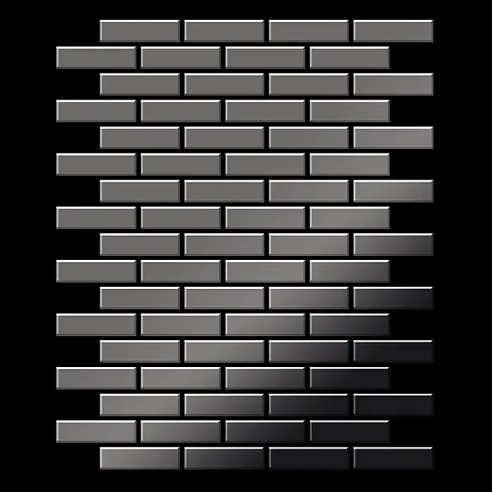 ALLOY Mosaikfliese Mosaik Fliese massiv Titan hochglänzend dunkelgrau 1,6mm stark PK-Ti-SM - 309 x 302 mm, Schwarz, Grau, Hochglänzend - Metallische graue Mosaikfliesen im Ziegelmuster mit Farbverlauf.
