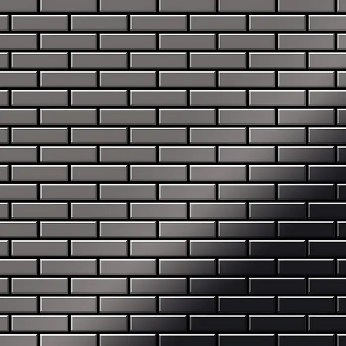 ALLOY Mosaikfliese Mosaik Fliese massiv Titan hochglänzend dunkelgrau 1,6mm stark PK-Ti-SM - 309 x 302 mm, Schwarz, Grau, Hochglänzend - Glänzende dunkelgraue rechteckige Fliesen im Ziegelmuster.
