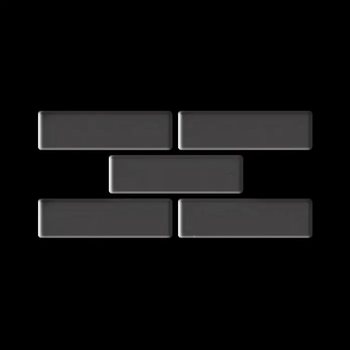 ALLOY Mosaikfliese Mosaik Fliese massiv Titan hochglänzend dunkelgrau 1,6mm stark PK-Ti-SM - 309 x 302 mm, Schwarz, Grau, Hochglänzend - Dunkelgraue rechteckige Mosaikfliesen in einem versetzten Ziegelmuster.