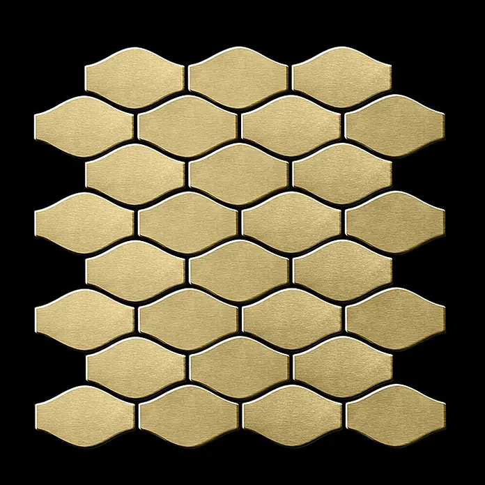 ALLOY Mosaikfliese Mosaik Fliese massiv Metall Titan gebürstet gold 1,6mm stark Karma-Ti-GB - 329 x 301 mm, Gold, Sonstiges - Mosaikfliesen aus gebürstetem Messing in einem ineinandergreifenden Wellenmuster.