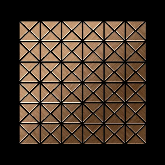ALLOY Mosaikfliese Mosaik Fliese massiv Metall Titan gebürstet kupfer 1,6mm stark Deco-Ti-AB - 303 x 303 mm, Bronze, Sonstiges - Texturierte bronzebraune Metallplatte mit gebürsteter Oberfläche und geometrischem Dreiecksmuster.