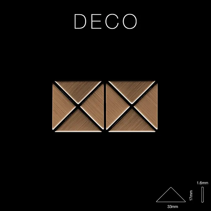 ALLOY Mosaikfliese Mosaik Fliese massiv Metall Titan gebürstet kupfer 1,6mm stark Deco-Ti-AB - 303 x 303 mm, Bronze, Sonstiges - DECO: Zwei gebürstete bronzefarbene geometrische Fliesen. Facettenmaße 33x17x1.6mm.