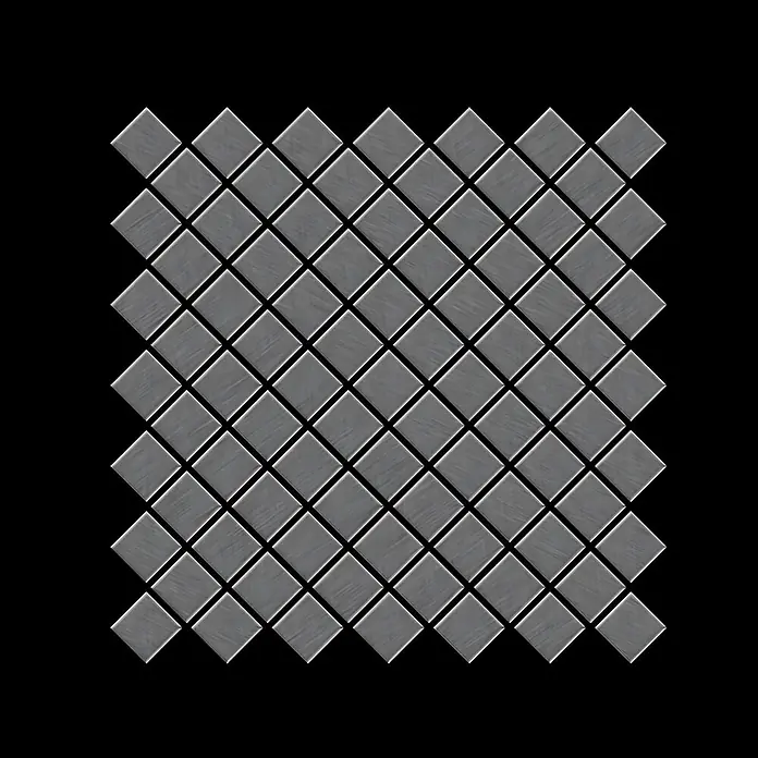 ALLOY Mosaikfliese Mosaik Fliese massiv Metall Titan gebürstet dunkelgrau 1,6mm Diamond-Ti-SB - 319 x 319 mm, Schwarz, Grau, Sonstiges - Graue, gebürstete Metall-Mosaikfliesen in quadratischer Form, diagonal angeordnet.