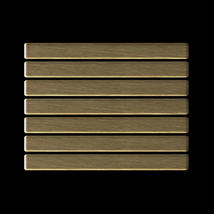 ALLOY Mosaikfliese Mosaik Fliese massiv Metall Titan gebürstet gold 1,6mm stark Linear-Ti-GB - 316 x 297 mm, Gold, Sonstiges - Mehrere gebürstete goldfarbene Metallleisten, horizontal gestapelt.