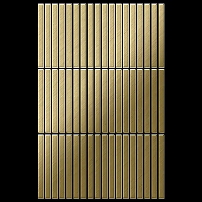 ALLOY Mosaikfliese Mosaik Fliese massiv Metall Titan gebürstet gold 1,6mm stark Linear-Ti-GB - 316 x 297 mm, Gold, Sonstiges - Vertikale Mosaikfliesen aus gebürstetem Gold in Rechteckform.