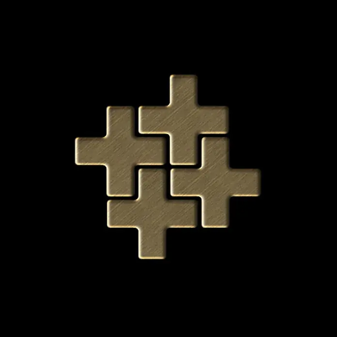 ALLOY Mosaikfliese Mosaik Fliese massiv Titan gebürstet gold 1,6mm stark Swiss Cross-Ti-GB - 322 x 322 mm, Gold, Sonstiges - Vier ineinandergreifende, goldfarbene, gebürstete Metall-Plus-Kacheln.
