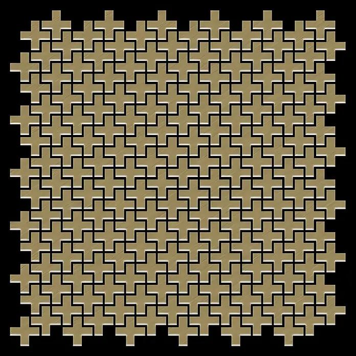ALLOY Mosaikfliese Mosaik Fliese massiv Titan gebürstet gold 1,6mm stark Swiss Cross-Ti-GB - 322 x 322 mm, Gold, Sonstiges - Metallic bronzefarbene ineinandergreifende Kreuze, die ein nahtloses geometrisches Mosaik bilden.