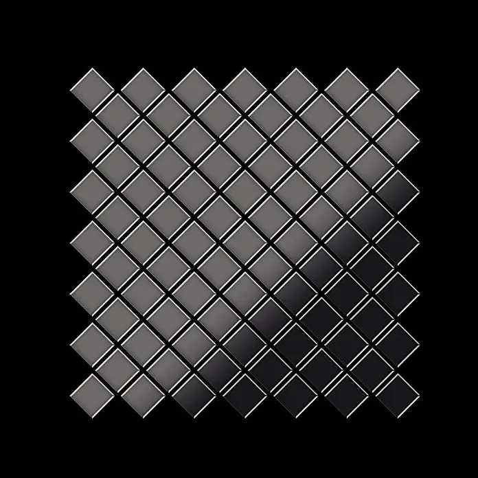 ALLOY Mosaikfliese Mosaik Fliese massiv Metall Titan hochglanz dunkelgrau 1,6mm Diamond-Ti-SM - 319 x 319 mm, Schwarz, Grau, Hochglänzend - Mosaik aus dunklen, glänzenden Quadratfliesen, diagonal angeordnet, mit Grau-Schwarz-Verlauf.
