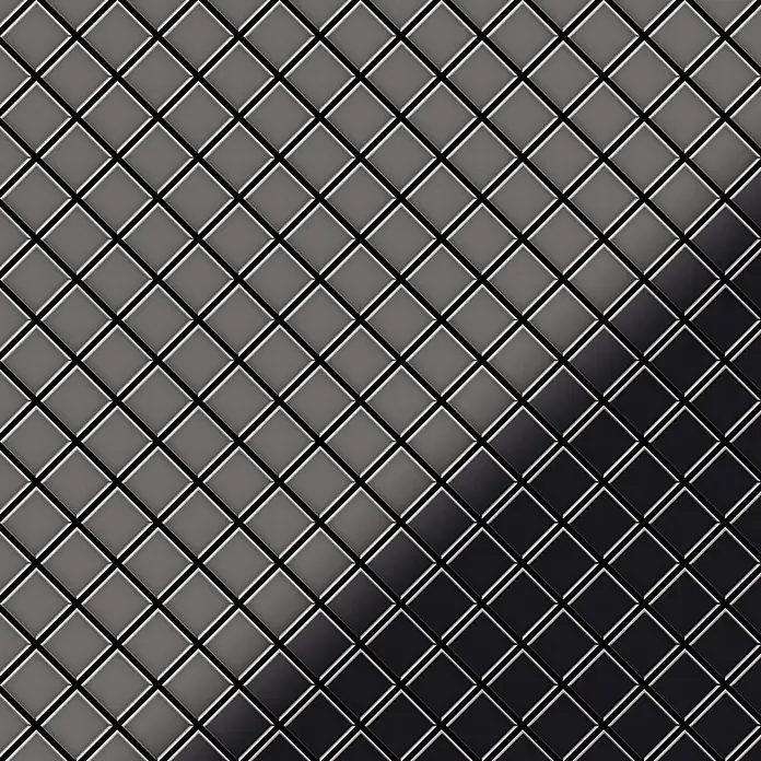 ALLOY Mosaikfliese Mosaik Fliese massiv Metall Titan hochglanz dunkelgrau 1,6mm Diamond-Ti-SM - 319 x 319 mm, Schwarz, Grau, Hochglänzend - Dunkelgraues gestepptes Rautenmuster mit einem Hell-Dunkel-Verlauf.