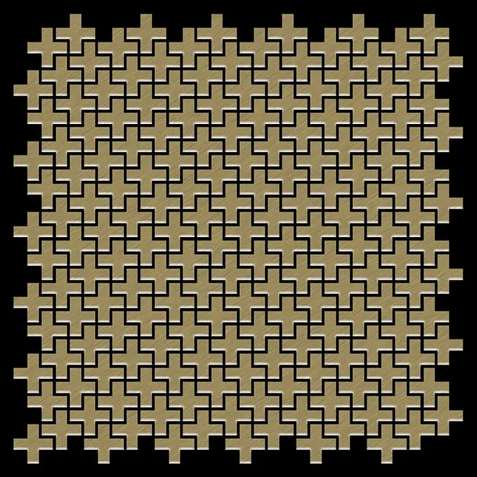 ALLOY Mosaikfliese Mosaik Fliese massiv Titan gebürstet gold 1,6mm stark Swiss Cross-Ti-GB - 322 x 322 mm, Gold, Sonstiges - Strukturierte, goldbronzefarbene ineinandergreifende Kreuzfliesen für dekorative Wand- oder Bodenanwendungen.