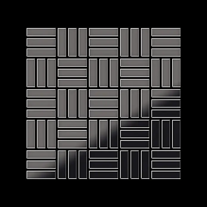 ALLOY Mosaikfliese Mosaik Fliese massiv Titan hochglanz dunkelgrau 1,6mm Basketweave-Ti-SM - 288 x 288 mm, Schwarz, Grau, Hochglänzend - Ein Gitter aus glänzenden dunkelgrauen Rechteckfliesen in einem Korbflechtmuster mit subtilem Metallglanz und weißen Umrandungen.