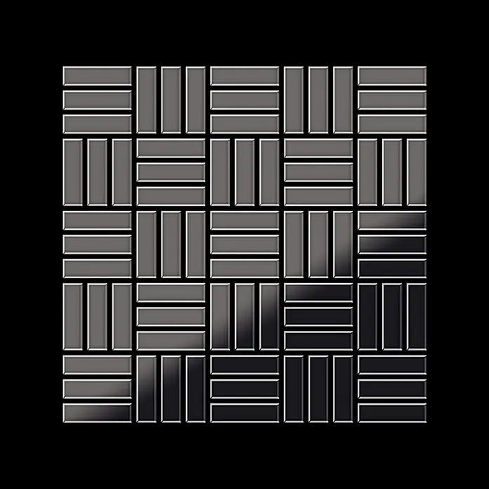 ALLOY Mosaikfliese Mosaik Fliese massiv Titan hochglanz dunkelgrau 1,6mm Basketweave-Ti-SM - 288 x 288 mm, Schwarz, Grau, Hochglänzend - Glänzende dunkelgraue Rechteckfliesen im Korbmuster.