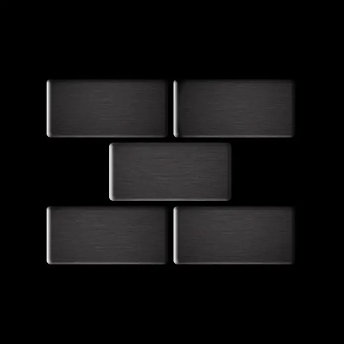 ALLOY Mosaikfliese Mosaik Fliese massiv Titan gebürstet dunkelgrau 1,6mm stark House-Ti-SB - 318 x 307 mm, Schwarz, Grau, Sonstiges - Fünf dunkelgraue, matte rechteckige Blöcke, im Ziegelmuster versetzt angeordnet.