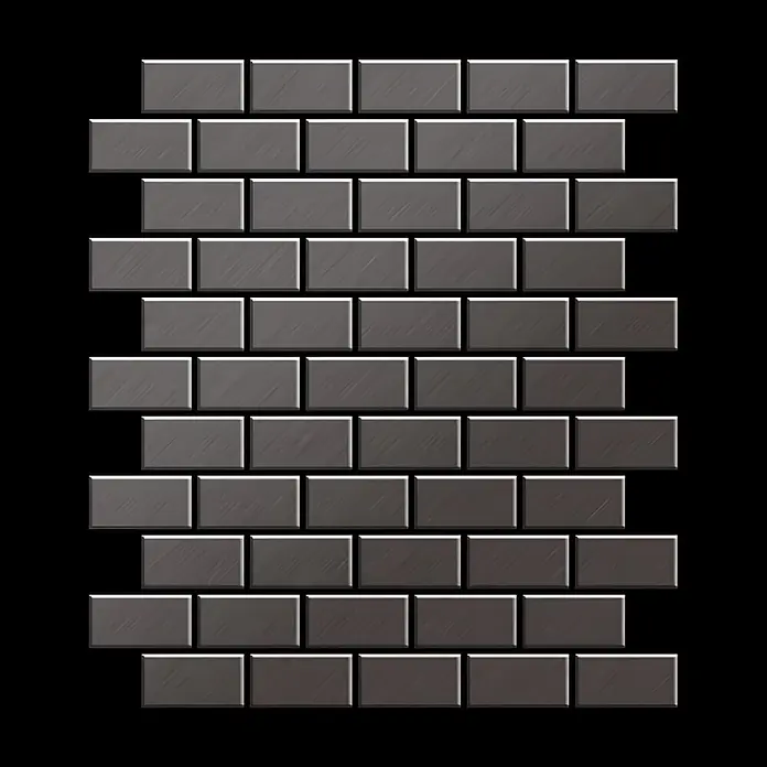 ALLOY Mosaikfliese Mosaik Fliese massiv Titan gebürstet dunkelgrau 1,6mm stark House-Ti-SB - 318 x 307 mm, Schwarz, Grau, Sonstiges - Dunkelgraue Rechteckfliesen mit gebürsteter Textur, im versetzten Ziegelmuster angeordnet.