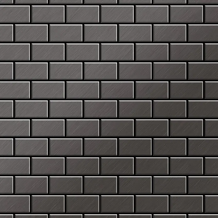 ALLOY Mosaikfliese Mosaik Fliese massiv Titan gebürstet dunkelgrau 1,6mm stark House-Ti-SB - 318 x 307 mm, Schwarz, Grau, Sonstiges - Nahtloses Muster aus dunkelgrauen Rechteckfliesen mit gebürsteter Metalltextur.