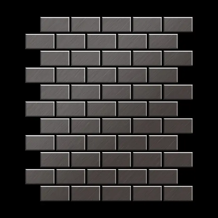 ALLOY Mosaikfliese Mosaik Fliese massiv Titan gebürstet dunkelgrau 1,6mm stark House-Ti-SB - 318 x 307 mm, Schwarz, Grau, Sonstiges - Graue Mosaikfliesen aus gebürstetem Metall im Ziegelmuster.