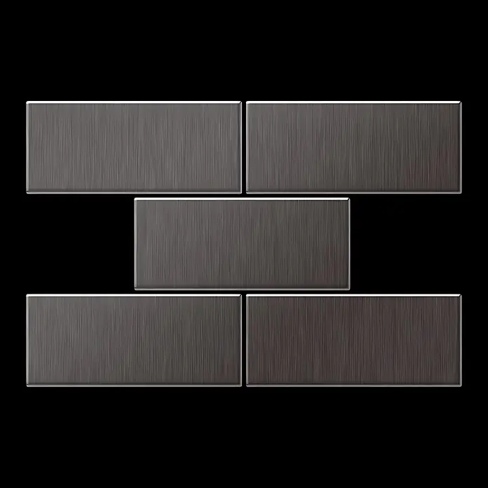 ALLOY Mosaikfliese Mosaik Fliese massiv Titan gebürstet dunkelgrau 1,6mm stark Subway-Ti-SB - 76 x 152 mm, Schwarz, Grau, Sonstiges - Fünf dunkelgraue, gebürstete Metallfliesen im Ziegelmuster.