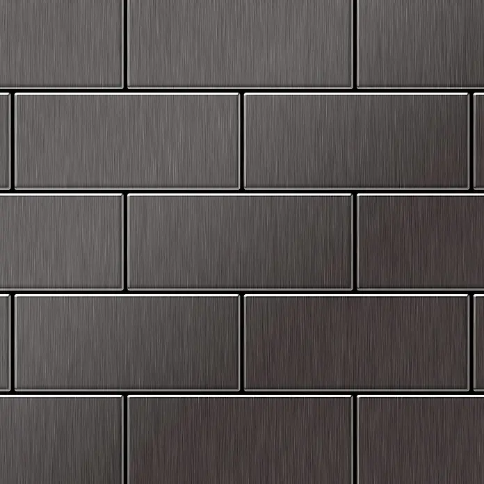 ALLOY Mosaikfliese Mosaik Fliese massiv Titan gebürstet dunkelgrau 1,6mm stark Subway-Ti-SB - 76 x 152 mm, Schwarz, Grau, Sonstiges - Dunkle metallische gebürstete rechteckige Fliesen im versetzten Muster.