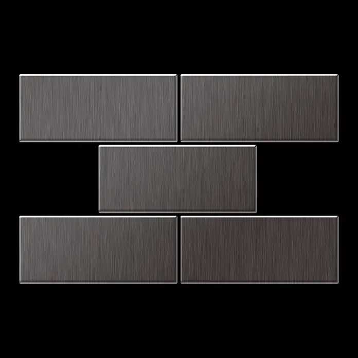 ALLOY Mosaikfliese Mosaik Fliese massiv Titan gebürstet dunkelgrau 1,6mm stark Subway-Ti-SB - 76 x 152 mm, Schwarz, Grau, Sonstiges - Fünf dunkelgraue, gebürstete Metallfliesen im Ziegelmuster.
