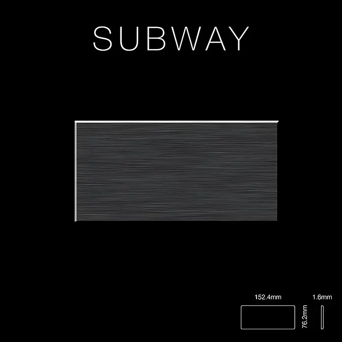 ALLOY Mosaikfliese Mosaik Fliese massiv Titan gebürstet dunkelgrau 1,6mm stark Subway-Ti-SB - 76 x 152 mm, Schwarz, Grau, Sonstiges - Dunkelgraue, horizontal gerillte rechteckige U-Bahn-Fliese. Abmessungen: 152.4x76.2x1.6mm.