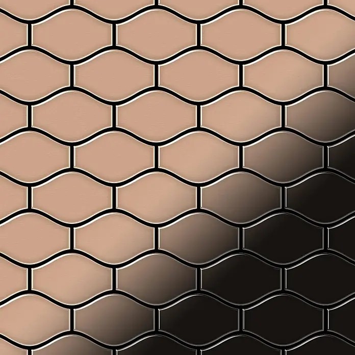 ALLOY Mosaikfliese Mosaik Fliese massiv Metall Kupfer gewalzt kupfer 1,6mm stark Karma-CM - 329 x 301 mm, Bronze, Sonstiges - Glänzende, gewellte Metallfliesen in einem Roségold- bis Dunkelbronze-Farbverlauf.