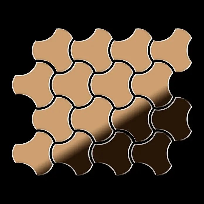 ALLOY Mosaikfliese Mosaik Fliese massiv Titan hochglänzend kupfer 1,6mm stark Ubiquity-Ti-AM - 270 x 325 mm, Bronze, Hochglänzend - Muster aus abgerundeten, ineinandergreifenden beigefarbenen und braunen Pflastersteinen mit Verlaufseffekt.