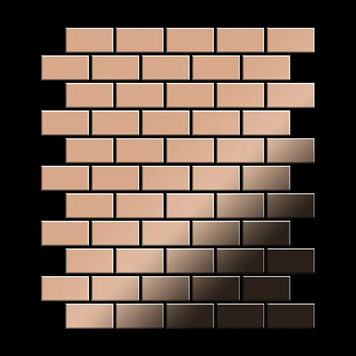 ALLOY Mosaikfliese Mosaik Fliese massiv Metall Kupfer gewalzt kupfer 1,6mm stark House-CM - 318 x 307 mm, Bronze, Sonstiges - Rechteckige Metall-Mosaikfliesen mit einem Farbverlauf von hellem Beige zu dunkler Bronze.